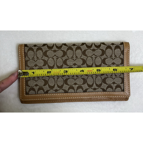 Coach C Signature Brown & Khaki Canvas & Leather Bifold Wallet w/Buckle & Chkbk - Picture 5 of 16